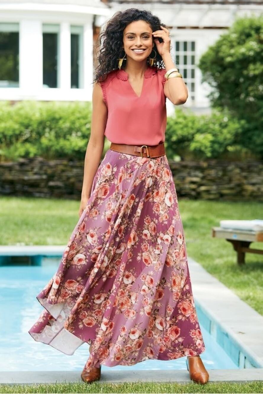Soft Surroundings The Venetian Floral Skirt In Berry Floral Size 6